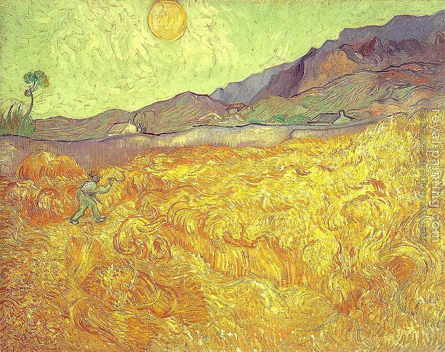 Vincent Van Gogh : Wheat Fields with Reaper at Sunrise II